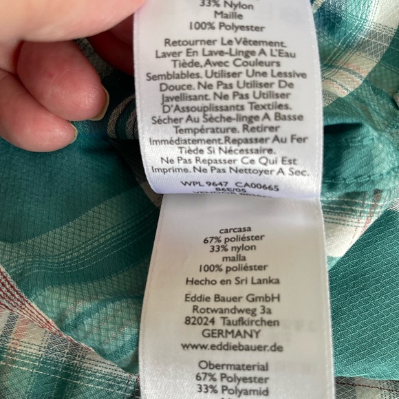 Eddie Bauer Fishing Green Plaid Button-Down Short Sleeved Shirt, Size Medium - Picture 6 of 7